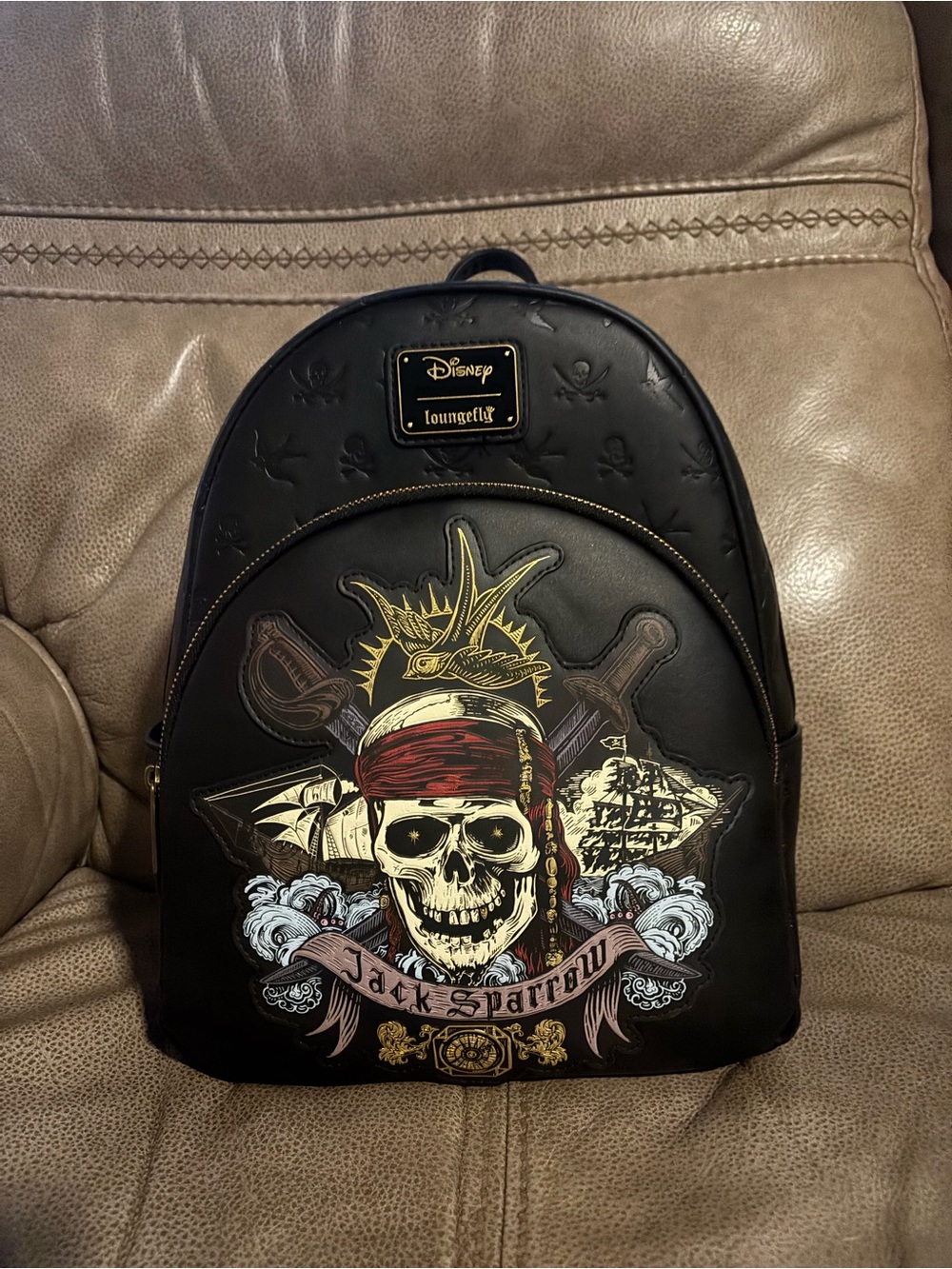 Loungefly Black Jack Sparrow Skull Backpack with Red Bandana